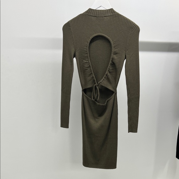 NWT Sandro Olive Ribbed Knit Dress - Picture 8 of 10